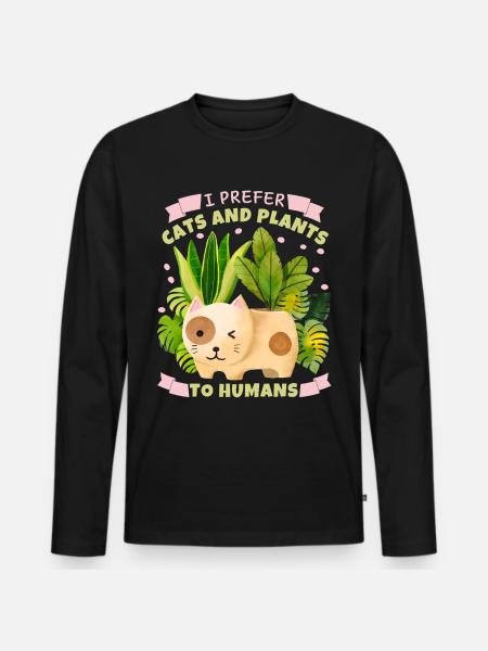 Katzen und Pflanzen lustiger Spruch mit Blumentopf - Männer Premium Bio Langarmshirt - Schwarz