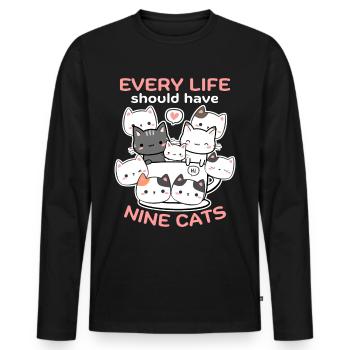Funny Cats, Cat Saying, 9 Cartoon Cats - Men's Premium Organic Long Sleeve Shirt - black - Front - Nico (187cm)