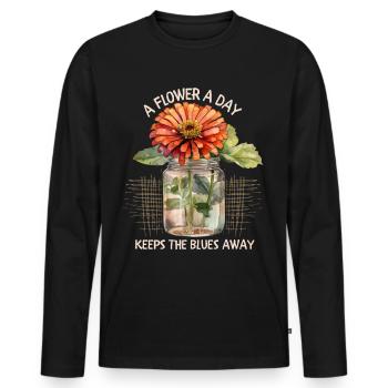 Dicton de fleur avec Zinnia, Illustration de fleur - T-shirt manches longues Premium bio Homme - noir - Devant - Nico (187cm)