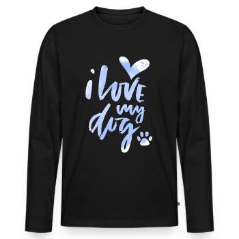 Chien, je-aime-mon-chien, chien-maman, chien-papa disant - T-shirt manches longues Premium bio Homme - noir - Devant - Nico (187cm)