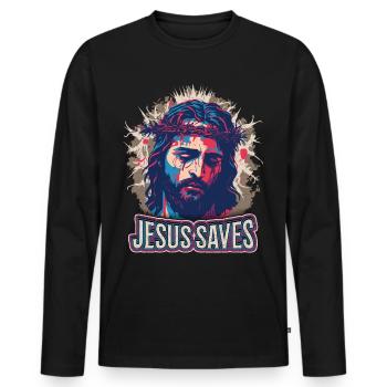 Jesus Christus mit Dornenkrone auf dem Passionsweg - Männer Premium Bio Langarmshirt - Schwarz - Vorne - Nico (187cm)