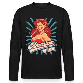 Pin-up, Rock'n'Roll, 1950er Jahre, Amerika, USA - Männer Premium Bio Langarmshirt - Schwarz - Vorne - Nico (187cm)