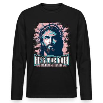 Jesus Christ with Crown of Thorns Christian Saying - Men's Premium Organic Long Sleeve Shirt - black - Front - Nico (187cm)