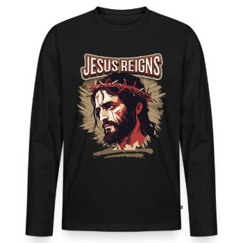 Jesus Passionsweg Christus mit Dornenkrone - Männer Premium Bio Langarmshirt - Schwarz - Vorne - Nico (187cm)