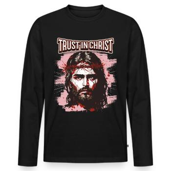 Jesus Christ with Crown of Thorns Christian Saying - Men's Premium Organic Long Sleeve Shirt - black - Front - Nico (187cm)