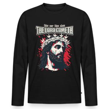 Dicton chrétien : Jésus-Christ avec une couronne d’épines - T-shirt manches longues Premium bio Homme - noir - Devant - Nico (187cm)