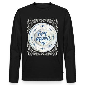 Cook and Cook, Saying Antique Plate Typography - Men's Premium Organic Long Sleeve Shirt - black - Front - Nico (187cm)