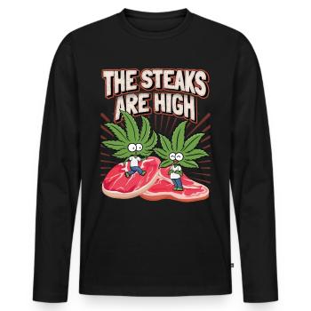 Steak, Feuille De Cannabis, Marijuana, Drôle De Dicton - T-shirt manches longues Premium bio Homme - noir - Devant - Nico (187cm)