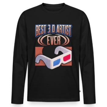 3 D Artist, Funny Saying with 3 D Glasses - Men's Premium Organic Long Sleeve Shirt - black - Front - Nico (187cm)