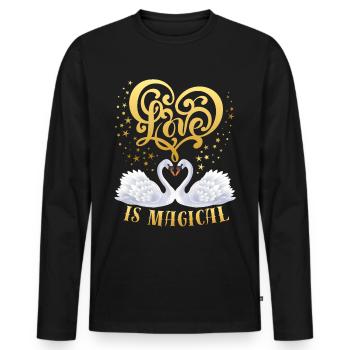 Swans in Love, Love-Love, Saying - Men's Premium Organic Long Sleeve Shirt - black - Front - Nico (187cm)