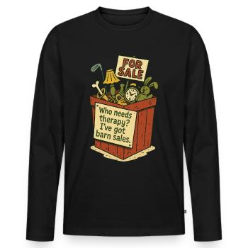 Brocante Marché Vide-grenier Thérapie Vintage Rétro - T-shirt manches longues Premium bio Homme - noir - Devant - Nico (187cm)