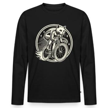 Chat de vélo rétro pour les amoureux des animaux en tournée - T-shirt manches longues Premium bio Homme - noir - Devant - Nico (187cm)