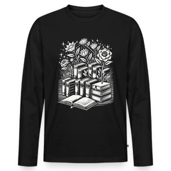 Retro Book Lover Floral Book Design in - Men's Premium Organic Long Sleeve Shirt - black - Front - Nico (187cm)