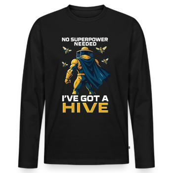 Pas besoin de superpouvoir J’ai une ruche d’abeilles apiculteurs - T-shirt manches longues Premium bio Homme - noir - Devant - Nico (187cm)