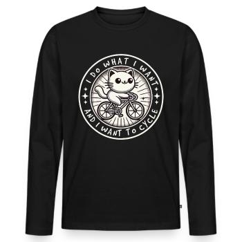 Drôle de chat de vélo avec une attitude claire - T-shirt manches longues Premium bio Homme - noir - Devant - Nico (187cm)