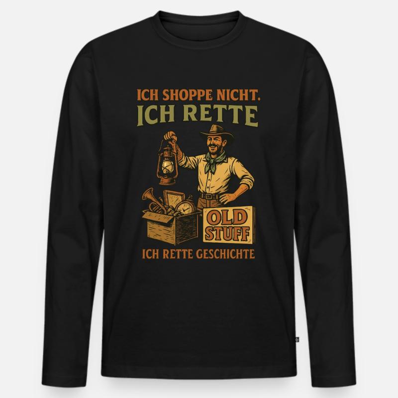 Ich Shoppe Nicht Ich Rette Old Stuff Geschichte - Männer Premium Bio Langarmshirt - Schwarz