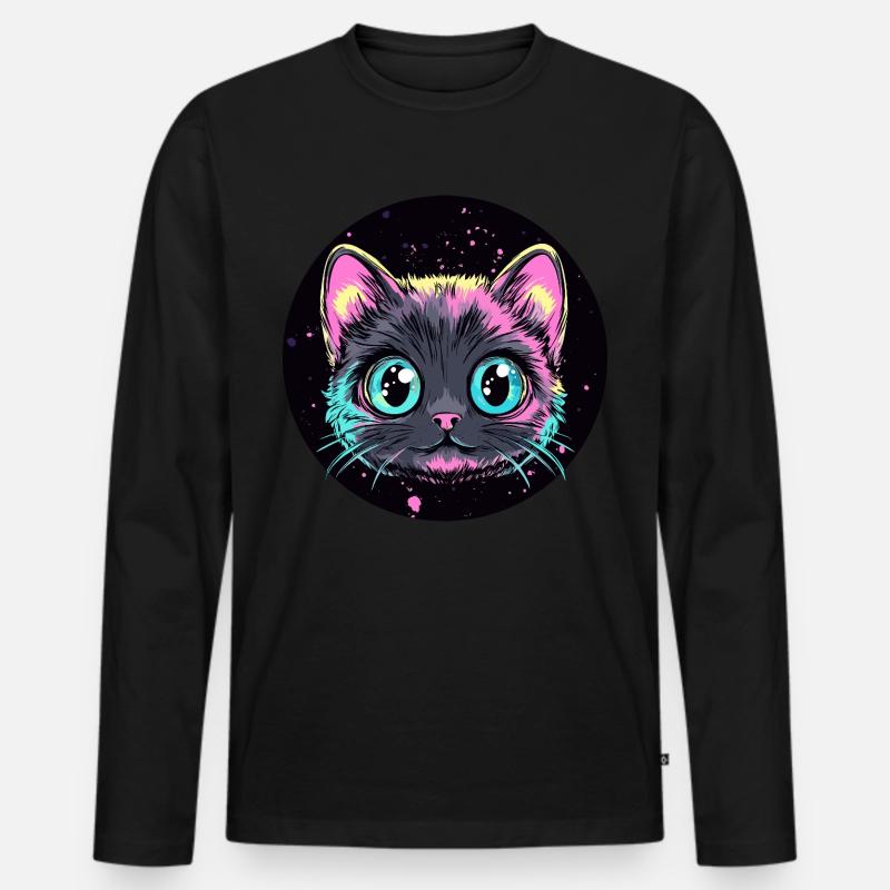 Neon Katze Pop Art - Männer Premium Bio Langarmshirt - Schwarz