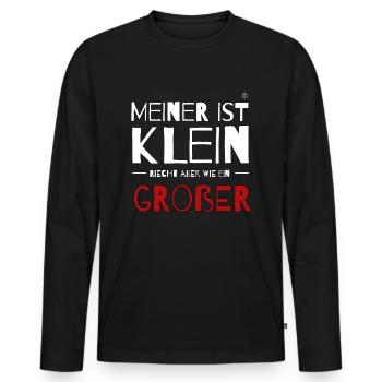 MEINER IST KLEIN, RIECHT ABER WIE EIN GROßER - Männer Premium Bio Langarmshirt - Schwarz - Vorne - Nico (187cm)