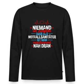 Niemand Perfekt Sanitäter nah dran - Männer Premium Bio Langarmshirt - Schwarz - Vorne - Nico (187cm)