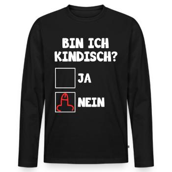 Bin ich kindisch ja nein für dunkle Mode - Männer Premium Bio Langarmshirt - Schwarz - Vorne - Nico (187cm)