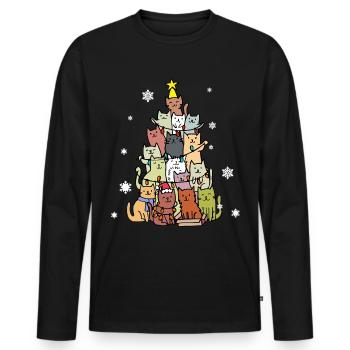 Arbre de noël chats noël - T-shirt manches longues Premium bio Homme - noir - Devant - Nico (187cm)