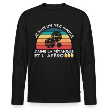 Pétanque et apéro humour bouliste cadeau vintage - T-shirt manches longues Premium bio Homme - noir - Devant - Nico (187cm)