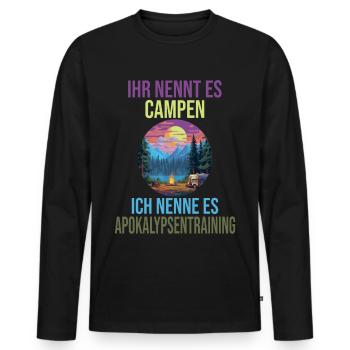 Campingplatz - Männer Premium Bio Langarmshirt - Schwarz - Vorne - Nico (187cm)