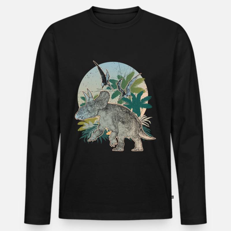 Diceratops Urzeit Dinosaurier Pflanzenfresser - Männer Premium Bio Langarmshirt - Schwarz