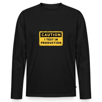 I test in Production Caution Sign Developer Shirt - Männer Premium Bio Langarmshirt - Schwarz - Vorne - Nico (187cm)