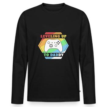 Leveling up to Dad Pregnancy T-Shirt - Men's Premium Organic Long Sleeve Shirt - black - Front - Nico (187cm)