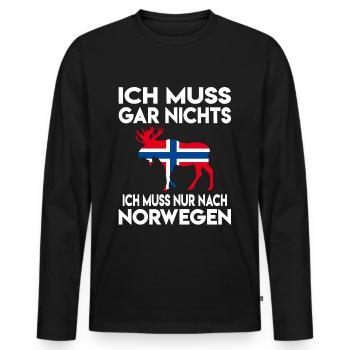 Ich muss gar nichts, ich muss nur nach Norwegen - Männer Premium Bio Langarmshirt - Schwarz - Vorne - Nico (187cm)