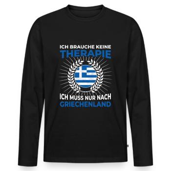 Griechenland Urlaub Reise Sprichwort Therapie - Männer Premium Bio Langarmshirt - Schwarz - Vorne - Nico (187cm)
