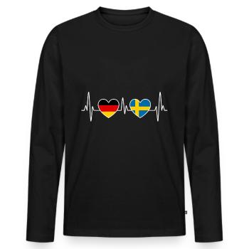 Suède Allemagne battement de coeur - T-shirt manches longues Premium bio Homme - noir - Devant - Nico (187cm)