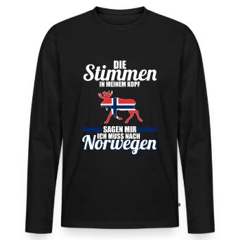 Stimmen im Kopf sagen - Ich muss nach Norwegen - Männer Premium Bio Langarmshirt - Schwarz - Vorne - Nico (187cm)