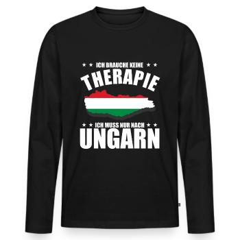 Ich brauche keine Therapie - Ungarn Reise - Männer Premium Bio Langarmshirt - Schwarz - Vorne - Nico (187cm)