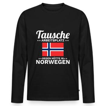 Hütte in Norwegen Spruch - Männer Premium Bio Langarmshirt - Schwarz - Vorne - Nico (187cm)