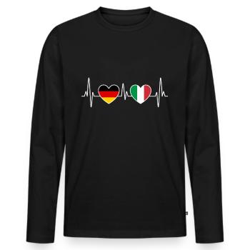 Italien und Deutschland Herzschlag EKG Reise - Männer Premium Bio Langarmshirt - Schwarz - Vorne - Nico (187cm)
