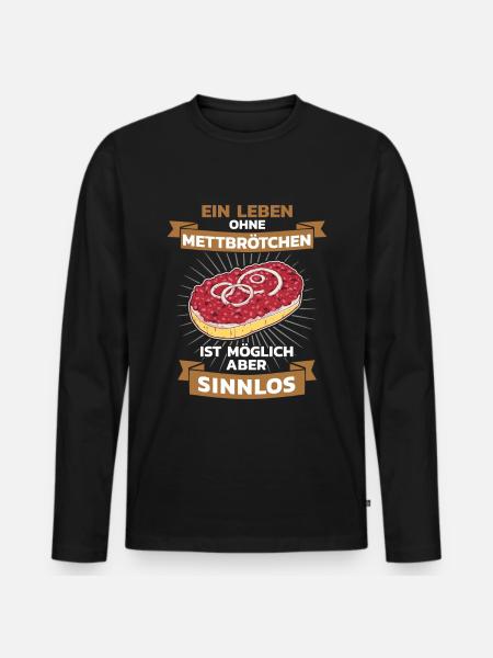 Mett Mettbrötchen Hackfleisch - Männer Premium Bio Langarmshirt - Schwarz