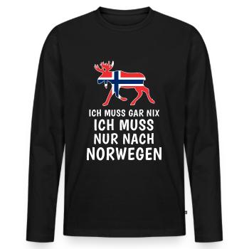 Ich Muss Gar Nix Ich Muss Nur Nach Norwegen Reise - Männer Premium Bio Langarmshirt - Schwarz - Vorne - Nico (187cm)