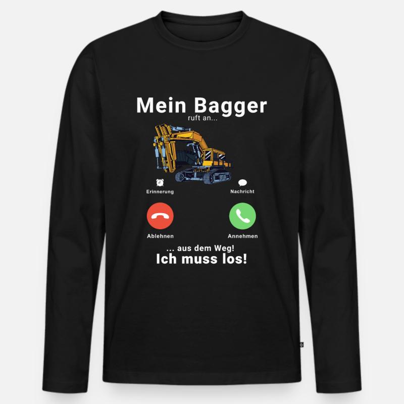 Mein Bagger ruft an - Baggerfahrer Bagger Baustell - Männer Premium Bio Langarmshirt - Schwarz