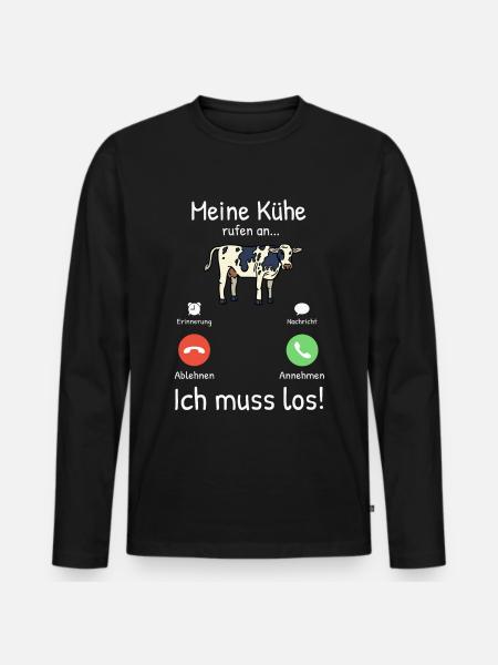 Mine køer kalder - landmand landmand - Premium økologisk langærmet T-shirt til mænd - sort