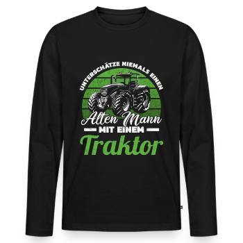 Unterschätze niemals einen alten Mann mit einem Tr - Männer Premium Bio Langarmshirt - Schwarz - Vorne - Nico (187cm)