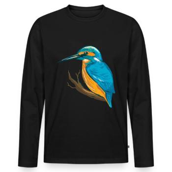 Oiseau bleu Kingfisher - T-shirt manches longues Premium bio Homme - noir - Devant - Nico (187cm)