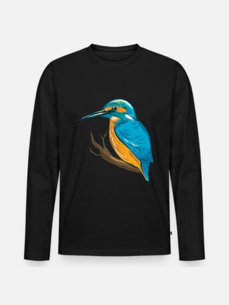 Eisvogel Blauer Vogel - Männer Premium Bio Langarmshirt - Schwarz