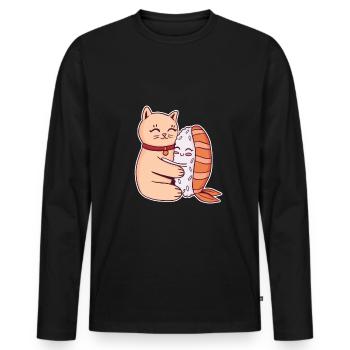 Chat étreint Sushi Nigiri Japon - T-shirt manches longues Premium bio Homme - noir - Devant - Nico (187cm)