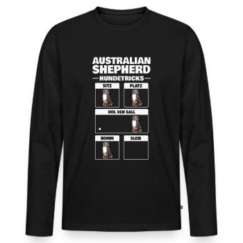 Aussie Tricks Australian Shepherd Hundetricks - Männer Premium Bio Langarmshirt - Schwarz - Vorne - Nico (187cm)