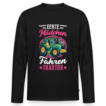 Echte Mädchen fahren Traktor Landwirt Trecker - Männer Premium Bio Langarmshirt - Schwarz - Vorne - Nico (187cm)