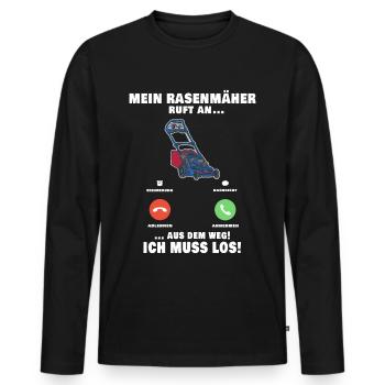 Rasenmäher Telefonanruf Gärtner Gartenarbeit - Männer Premium Bio Langarmshirt - Schwarz - Vorne - Nico (187cm)
