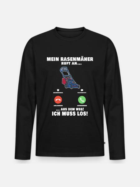 Rasenmäher Telefonanruf Gärtner Gartenarbeit - Männer Premium Bio Langarmshirt - Schwarz