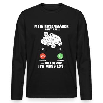 Rasenmäher Telefonanruf Gärtner Gartenarbeit - Männer Premium Bio Langarmshirt - Schwarz - Vorne - Nico (187cm)